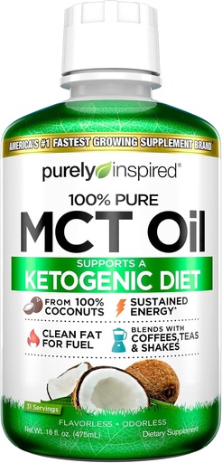 [BRSWGEIDAAHBM3D6] MCT Oil | Purely Inspired Pure MCT Oil Keto | Sourced from Coconut Oil, non-GMO | Supports Keto & Paleo Diets | Blends with Coffee, Tea and Shakes | MCT Oil for Sustained Energy | Unflavored, 16 fl oz