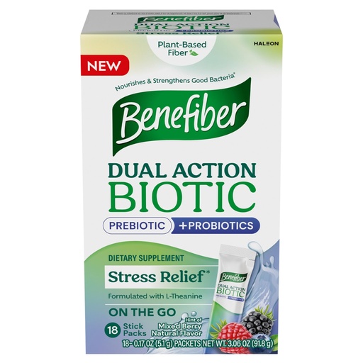 [BRSROBQ5OQPQYFDH] Benefiber Dual Action Biotic Plus Stress Relief, 18 Count Stick Packs