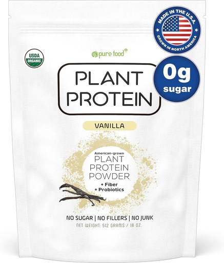 [BRSWKFQ6BIIBQDTC] Pure Food: Plant Based Protein Powder with Probiotics | Organic, Clean, All Natural, Vegan, Vegetarian, Whole Superfood Nutritional Supplement with No Additives | Keto (Vanilla)