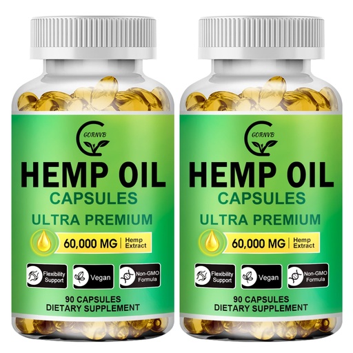 [BRSROEDYCANBSCL7] (2-Pack) High Potency Hemp Oil Capsules - 180 Veggie Softgels - 60,000 Maximum Strength, Immune System Support, Focus Calm, Relaxation, Mood, Pure Extract, Organic, Vegan, Non-GMO