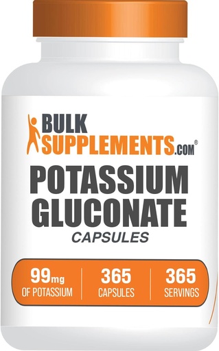 [BRSRMAALCNYQOFI2] BulkSupplements.com Potassium Gluconate Capsules - Potassium Gluconate supplement, Potassium Gluconate 99mg, Potassium supplement - Gluten Free, 1 Capsule per Serving, 365 Capsules (Pack of 1)