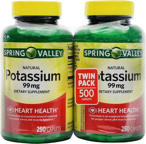 [BRSWIHILDIHRCDL6] Spring Valley Potassium 99 mg from Potassium Gluconate 595 mg (250 Count, 2 Pack)