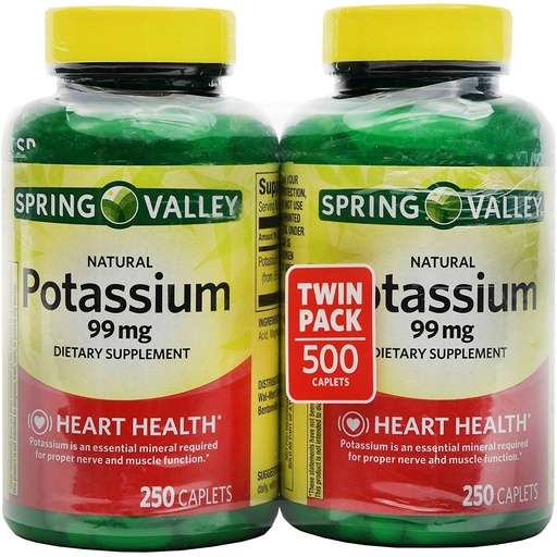 [BRSWIHILDIHRCDL6] Spring Valley Potassium 99 mg from Potassium Gluconate 595 mg (250 Count, 2 Pack)