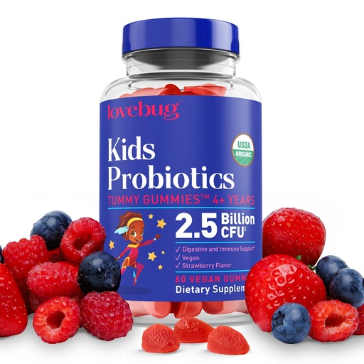 [BRSW2ELQO4PRUFDZ] LOVEBUG Kids Probiotic Gummies – Organic Chewable Probiotics for Kids Aged 4+, Soil- Based Children’s Probiotic for Gut Health,Constipation,Digestive & Immune Support, Vegan, 60 Chews, Strawberry