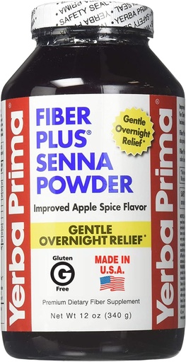 [BRSWIYTYO4HGOYL6] Yerba Prima Fiber Plus Senna Powder, 12 Ounce - for Short-Term Use to Restore Regularity, Improved Apple Spice Flavor, Stevia Sweetened, Provides Gentle Overnight Relief