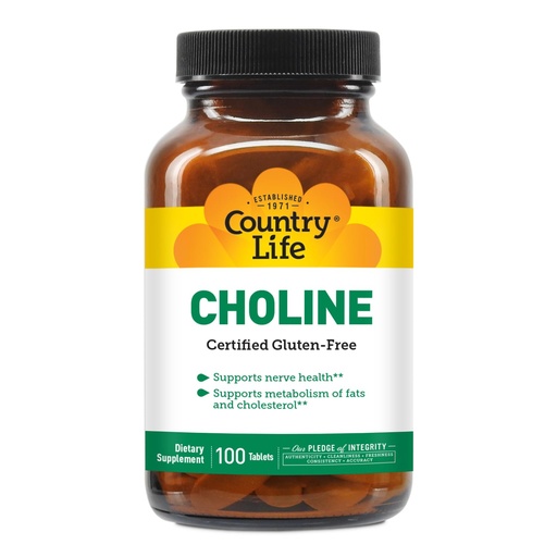 [BRSWIYT3PMMBGC34] Country Life Choline 266mg, Certified Gluten Free, Vegan, Halal - 100 Tablets