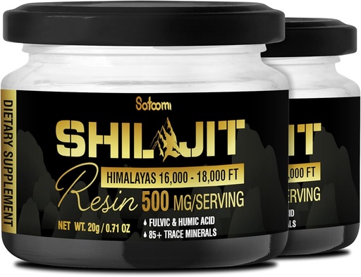 [BRSROGAQOAPR4GTZ] Shilajit Pure Himalayan Organic with Fulvic Acid, Humic Acid e 85+ Trace Minerals - Supporto per la produzione di energia, Sistema immunitario e salute cognitiva - 2Packs 20g per 80 Serve