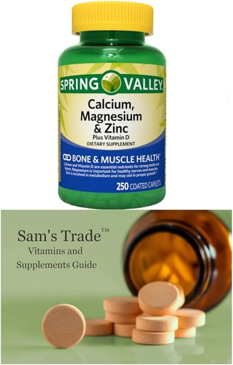 [BRSRAAT4AQDQEADF] Spring Valley Calcium, Magnesium and Zinc Plus Vitamin D3 Coated Caplets, 250 Count
