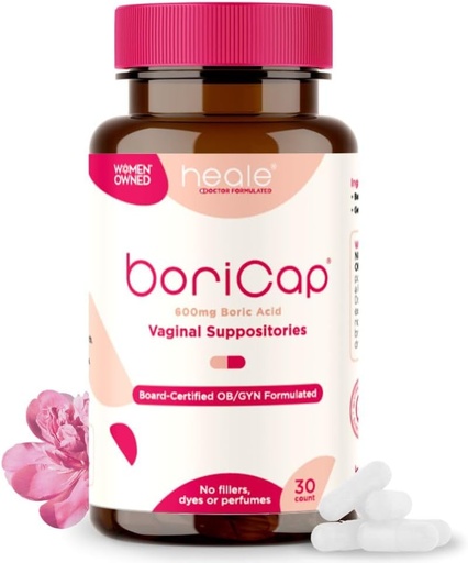 [BRSWKH34AEHBKFTC] BoriCap - Boric Acid Suppositories for Women - 600 mg - Vaginal Health & Balance, Itch & Odor - Natural Relief - Feminine Care - Feminine Hygiene Products - Made in USA by Heale - 30 Capsules