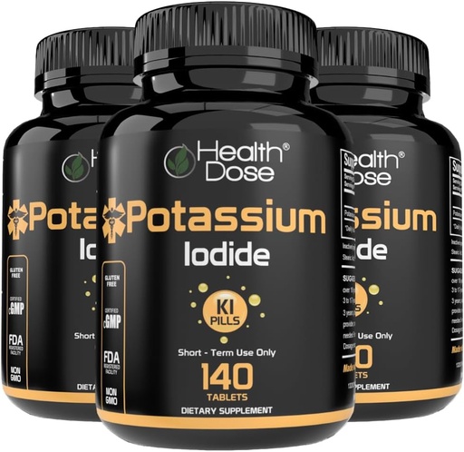 [BRSRA2YQDMFWM3AY] Health Dose Potassium + Iodide (KI) Tablets – 130mg 140 Tablets – for Thyroid Support, Cellular Metabolism & Electrolyte Balance – Non-GMO, Gluten-Free, GMP Certified Pack of 3