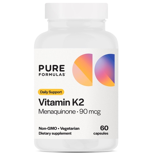 [BRSWIGILOIIRQ23A] PureFormulas Vitamin K2 MK7 (Menaquinone-7)| High Potency 90mcg | 60 Vegetarian Capsules | Bone & Cardiovascular Support | Soy-Free, Non-GMO, 60 Day Supply
