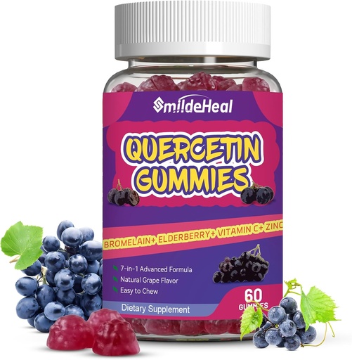 Quercetin Gummies 1200MG, Quercetin Gummies with Bromelain, Zinc Vitamin C, Quercetin Supplement Gummies for Adult & Kid, 60 Vegan Gummies