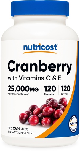 [BRSWKHD6BACAIDA6] Nutricost Cranberry Extract 120 Capsules for 120 Servings Per Bottle - with Vitamin C & Vitamin E. Vegan, Gluten Free