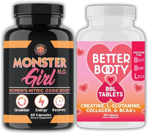 [BRSRAHA7OIFG2A3Z] Angry Supplements Women's Workout Bundle: Monster Girl N.O Nitric Oxide Booster 60ct + Creatine Complex Tablets 90ct 2 Bottles Total
