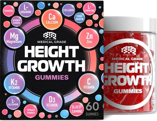 [BRSROGQQCQOWAEY3] Crecimiento de altura Aumenta las Gummies Vitaminas, Suplemento de Cuervo, Calcio, Magnesio, Zinc, Ashwagandha, Glucosamina Multivitamínico para Adolescentes, Niños, Adultos