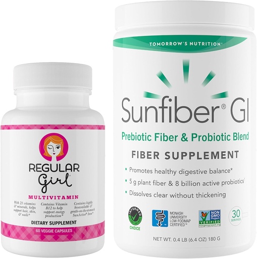 [BRSROFIPA4NBMDI6] Regular Girl Tomorrow's Nutrition, Women’s Multivitamin (30 Servings) and Sunfiber GI Probiotic Powder (30 Servings) Bundle, Energy and Low FODMAP Digestive Support