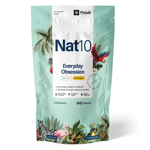 [BRSRAZAZAQDQM2AU] Pruvit - KETO//OS NAT Everyday Obsession Nat10 Variety Pack - Enhance Brain Clarity, Boost Energy - 10 x Charged Packets