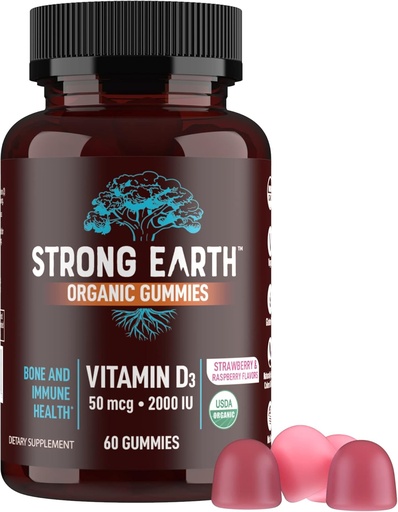 [BRSRMBIPCBYRQ3D6] YUM-V'S Strong Earth Organic Vitamin D3 Gummies for Adults, (2000 iu Vitamin D 3 per Serving - 60 Count) for Bone & Immune Support, Vegan Chewable - Strawberry/Raspberry (60 Count)