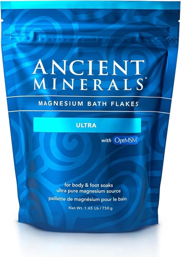 [BRSWIGAPCYGWKFT6] Starověké Minerály Magnesium Bath Flakes Ultra s OptiMSM - čistý Zechstein chlorid hořečnatý a organické síry Bath Salts, Soothing Mineral Soak for Skin & Body, 1.65 liber
