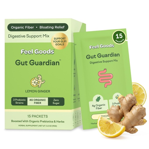 [BRSRMAT5A55RUFLZ] Feel Goods Gut Guardian, Gut Health Powder Packets - Probiotic Fiber with Prebiotics & L Glutamine for Digestive Health, Bloating Relief & Digestion Support, Gut Cleanse - Zero Sugar & Organic Flavor