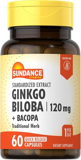 [BRSWICAPBQNQOFDU] Sundance Ginkgo Biloba Capsules | 120mg | Standardized Extract with Bacopa | Gluten Free Traditional Herb Supplement