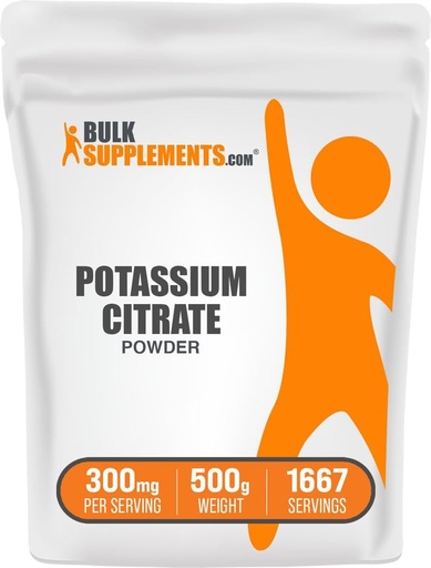 [BRSWKHQEBQABMHLY] BulkSupplements.com Kalium Citrat Pulver - für Hydration Support, Mineralische Beilage, Kalium 99mg - Glutenfrei, 300mg pro Servierung, 500g (1.1 lbs) (Pack von 1)
