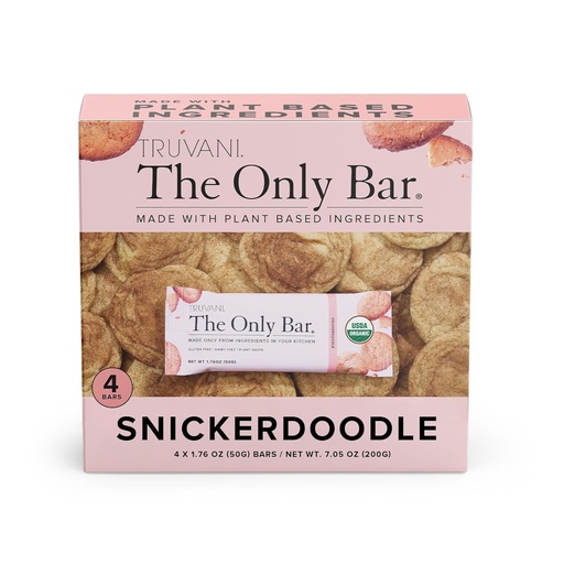 [BRSRAYABAABBGEYY] Truvani Plant Based Snack Bars | Snickerdoodle 4 Pack | 5g Protein | USDA Organic and Vegan | The Only Bar | Dairy, Soy, and Gluten Free | Individually Wrapped