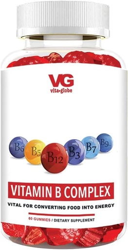 [BRSRAYALOACA2HIY] VITA GLOBE B Complex Gummy Vitamins – Strawberry Flavor with Vitamin C, Niacin, B6, B12 & Biotin | Daily Supplement for Energy, Metabolism & Cognitive Support | 60 Gummies (Pack of 1)