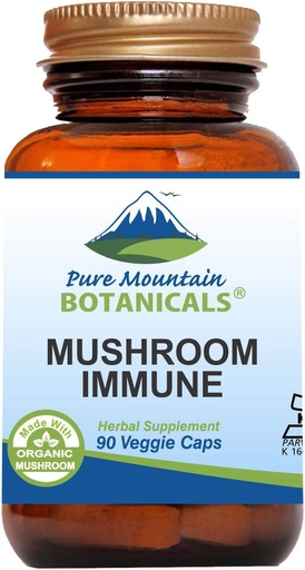 [BRSWIAIFC4JROCAZ] Pure Mountain Botanicals Champignon Immune - 90 Capsules Kosher avec 14 Mycélium puissant incluant Maitake biologique certifié - Reishi - Turquie Tail - Chaga - Cordyceps - Shiitake - Lions Mane