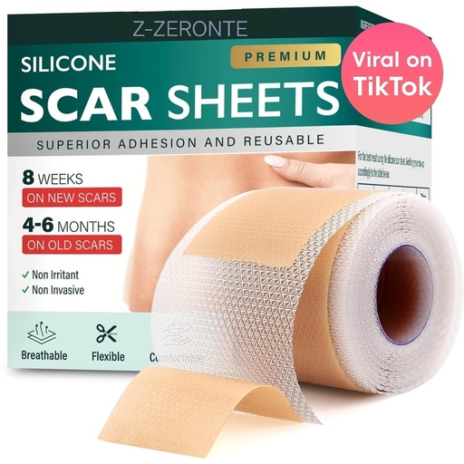 [BRSRMGTRB4BBG2Q6] Silicone Scar Sheets, Silicone Scar Tape (1.6"x 120" Roll-3M), Reusable and Effective Scar Removal Sheets, Silicone Scar Removal Sheets for Surgical Scars, Healing Keloid, C-Section, Tummy Tuck