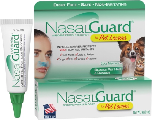 [BRSRMFIEPMNGGHTJ] Airborne Particle Blocker Gel for Pet Lovers – Helps Reduce Inhalation of Pet Hair, Dander & Allergens – Drug-Free, Daily Use, Made in USA (Cool Menthol, 3g Tube)