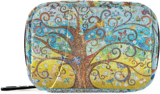 [BRSRMZYZAECQG3QY] Naanle Tree of Life 7-Day Pill Organizer Bag with Zipper and Hook & Loop, Compact Size, Unisex, 8 Compartments, Twill Canvas Cloth, Classic Style