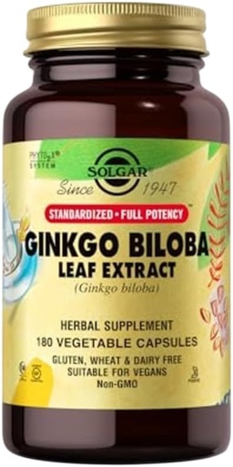 [BRSWIYIPBIAAOET6] Solgar Ginkgo Biloba Leaf Extract - 180 Vegetable Capsules - Standardized Full Potency (SFP) - Non-GMO, Vegan, Gluten Free, Dairy Free, Kosher, Halal - 180 Servings
