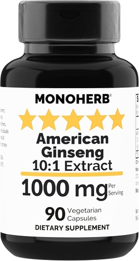[BRSROGQQCQMAEHTL] MONOHERB American Ginseng Extract 1000 mg - 90 Vegetarian Capsules