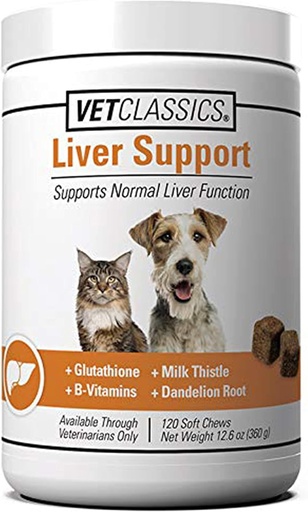 [BRSWGBQLBEBBY2T2] Vet Classics Liver Support Pet Health Supplement for Dogs, Cats – Liver Functions – B-Vitamins, Glutathione, Milk Thistle – Soft Tablets, Chews – 120 Soft Chews