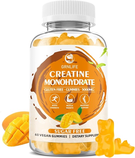 [BRSROBI7PMFRYCYU] Creatine Monohydrate Gummies for Men & Women, Chewables Creatine Monohydrate for Muscle Strength, Muscle Builder, Energy Boost, Sugar Free, Vegan, Mango Flavor-60 Count