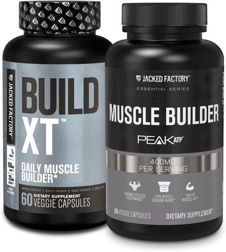 [BRSRAY3RO5YB6HLJ] Jacked Factory Build-XT Daily Muskuļu celtnieks un veiktspējas uzlabotājs (60 kapsulas) & Essentials Muskuļu veidošanas papildinājums stiprumam un izaugsmei (30 kapsulas)