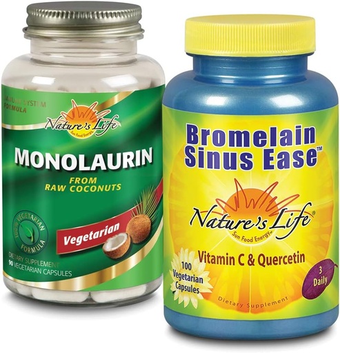 [BRSW2YYOOF5A2HI3] Nature's Life Monolaurin & Bromelain Sinus Ease Bundle | Healthy Immune Function & Respiratory Support | 90ct, 100ct