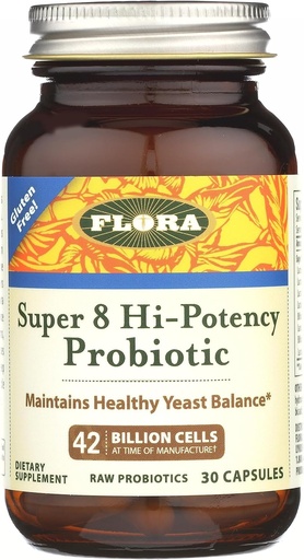 [BRSWIY3ZAYGAGDAZ] Flora Super 8 Hi Potency Probiotika 30 Počet - Zdravé kvašení rovnováhy a stravitelné zdraví - pro muže a ženy - 42 miliard CFU, syrové, gluten zdarma - Až 1 měsíc dodávky