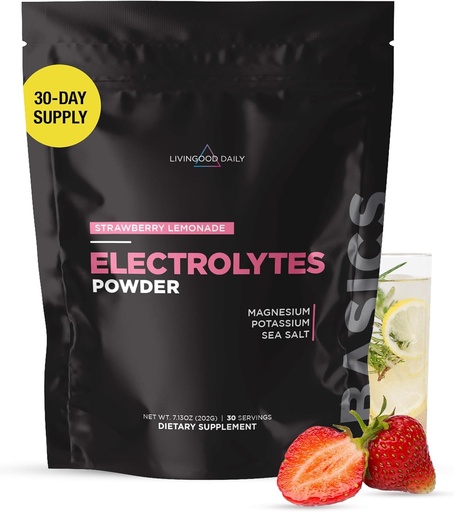 [BRSROYITO4NGAGT2] Livingood Daily Electrolytes Powder, Electrolytes Hydration Drink Mix con vitamina C, magnesio, Taurine & sal mariño, Suplemento de electrólitos para enerxía e hidratación, Keto, Strawberry Lemonade, 30 Srvgs