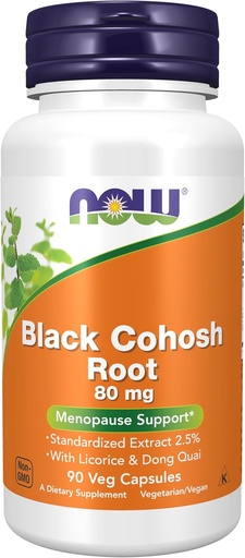 [BRSWIY32BQIRO2Y5] NOW Suplementos, Black Cohosh Root 80 mg com alcaçuz e Dong Quai, 90 Veg Cápsulas
