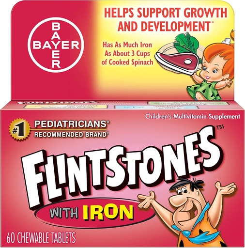 [BRSWIF35BYMRQYDY] Flintstones Children's Multivitamin Plus Iron Chewable Tablets, 60-Count (Pack of 3)