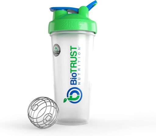[BRSRMHA2DF6WEAYY] BioTRUST BlenderBottle Classic Shaker Bottle, 28-Ounce mit Schleife, Klar/Grün