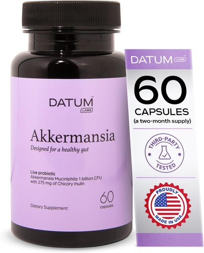 [BRSRAYDROIIGGDL7] Akkermansia Muciniphila Probiotic + Prebiotic Supplement - Increases GLP-1 Production, Delayed Release, Third-Party Tested, Shelf Stable, 1Bn CFU (60 Acid-Resistant Capsules)