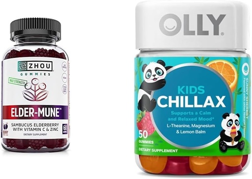 [BRSRAYYYCVYGM2Q7] Zhou Nutrition Elderberry Gummies 60 Count & OLLY Діти Magnesium Gummies 50 Count Immune & Calm підтримка