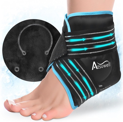 [BRSROEIDAQHRUFD7] Atsuwell Ankle Ice Pack Wrap, Reusable Gel Ice Pack for Foot Ankle Heel, Foot Ice Wrap with Soft Plush Lining, Cold Compress Therapy for Soothing Discomfort, Black