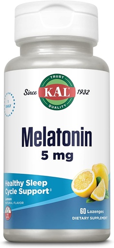 [BRSWIYT3OMAQGAL4] KAL Melatonin 5mg Sleep Aid Lozenges, Melatonin Supplement Supports Sleep Quality, Calming Relaxation and a Healthy Sleep Cycle, with Added Vitamin B6, Vegetarian, Natural Lemon Flavor, 60 Lozenges