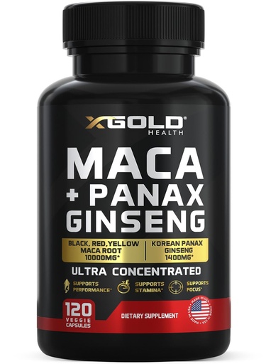 [BRSW2BTYAQMWOETG] Maca Root Capsules 20:1 Extract + Korean Panax Ginseng10:1 Extract - 20x Concentrated Black + Red + Yellow Maca Root, 10x Concentrated Panax Ginseng Capsules - Ultra Potent & Highly Purified