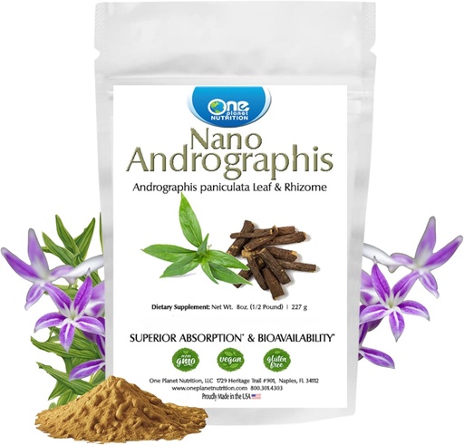 [BRSRMAA7DEOROH3H] One Planet Nutrition Nano Andrographis Powder 8 oz (227 Servings), Nano for Enhanced Absorption, Supports Overall Wellness, Non-GMO, Vegan, Gluten-Free