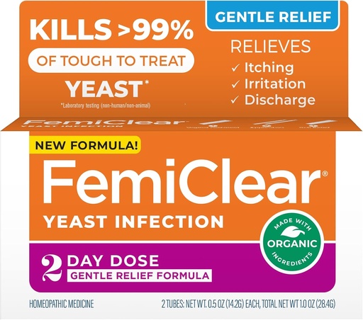 [BRSRMZQCCIOWKCL6] FemiClear Gentle Relief Formula 2 Day Infection Treatment, Gentle Formula for More Sensitive Individuals, All-Natural Ingredients Ointment + External Itch Relief Ointment, Feminine Care Products